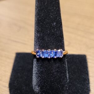 Blue and Gold Faux Sapphire Ring with Prong Setting